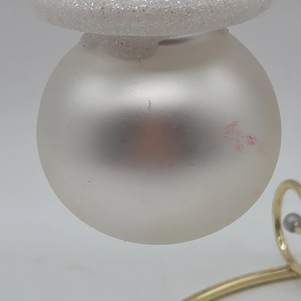 Whimsical Spiral Candy Cane Hat Red Swirl Hook Snowman Glass Ornament 6